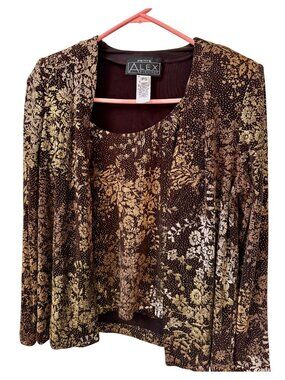 Alex Evenings Two Piece Tank Top & Jacket Set Floral Glitzy Sz PS Formal Party B
